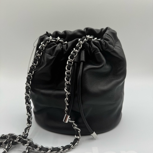Lauren Ralph Lauren Black Leather Bucket Bag with Silver Hardware | New with Tag - Picture 5 of 12